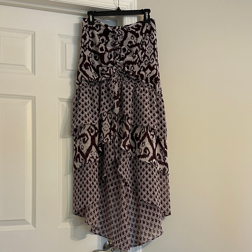 Eva Mendes for New York & Company Burgundy Pattern Maxi Skirt